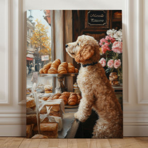 Grillige Goldendoodle Kunst - Franse Bakkerij Canvas Afdruk