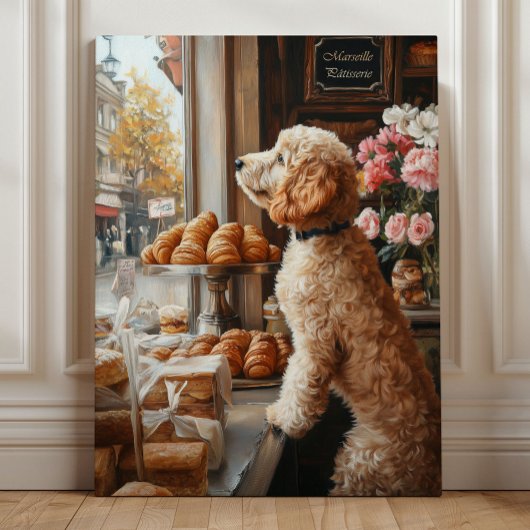 Grillige Goldendoodle Kunst - Franse Bakkerij Canvas Afdruk