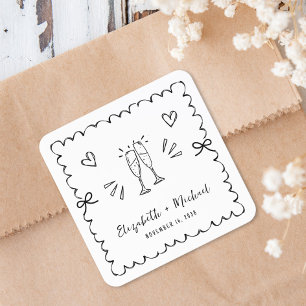 Grillige Golvende Frame Champagne Toast Trouwdag Vierkante Sticker
