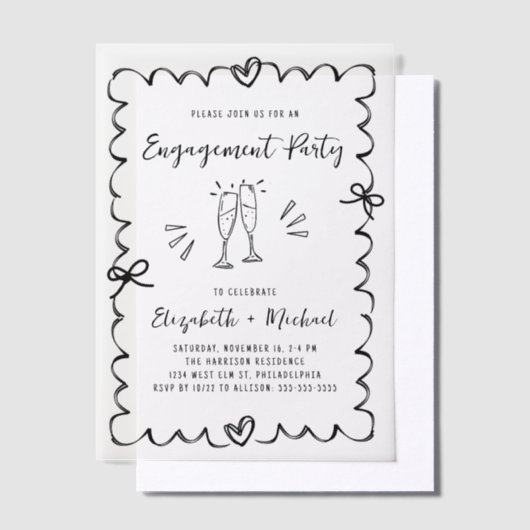 Grillige Golvende Frame Overlay Betrokkenheid Fees Vellum Uitnodigingen (Offset)