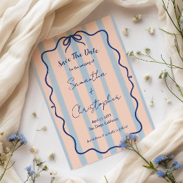 Grillige Golvende Lijst Blauwe Strik Retro Streep  Save The Date