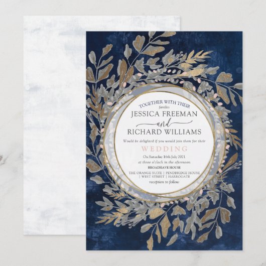 Grillige gotische bloemenkrans, marineblauw en blo kaart (Voorkant / Achterkant)