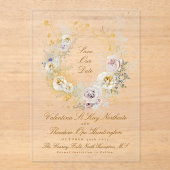 grillige gouden bloemenkrans foto save the date acryl uitnodigingen (Voorkant)