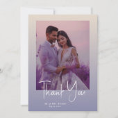 Grillige Gradiënt Paarse Bloem Foto Bruiloft Bedankkaart (Voorkant)