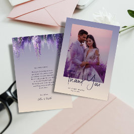 Grillige Gradiënt Paarse Bloem Foto Bruiloft Bedankkaart