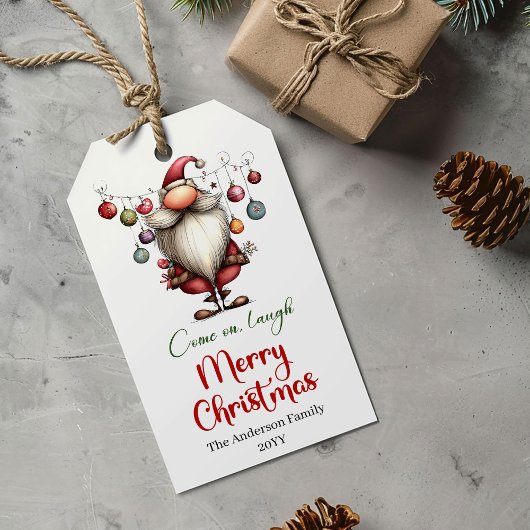 Grillige grappige Kerstman cadeaubijlage rood groe Cadeaulabel