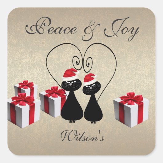 grillige grappige kerstman paar gepersonaliseerd vierkante sticker (Voorkant)