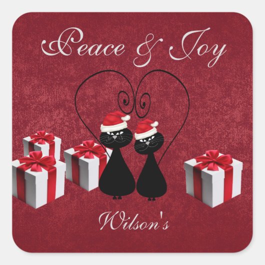 grillige grappige kerstman paar gepersonaliseerd vierkante sticker (Voorkant)