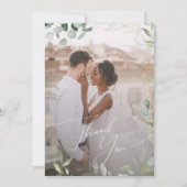 Grillige groenbladeren en goudkleurige vlakke verv bedankkaart (Voorkant)