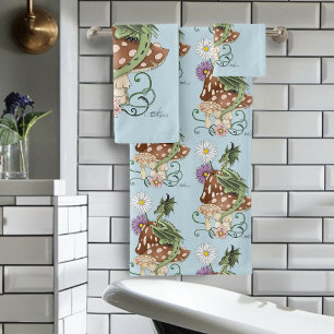 Grillige Groene Fantasie Draak Paddenstoel Bloemen Bad Handdoek