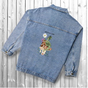 Grillige Groene Fantasie Draak Paddenstoel Bloemen Denim Jacket