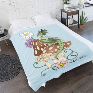 Grillige Groene Fantasie Draak Paddenstoel Bloemen Fleece Deken