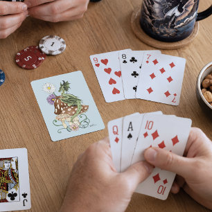 Grillige Groene Fantasie Draak Paddenstoel Bloemen Pokerkaarten
