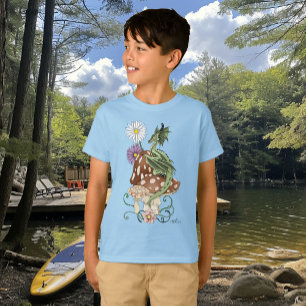 Grillige Groene Fantasie Draak Paddenstoel Bloemen T-shirt