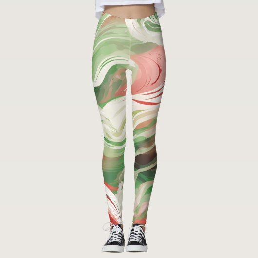 grillige groene rode witte werveling leggings (Voorkant)
