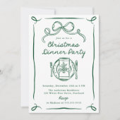 Grillige Groene Strik Kerst Dinnerfeest Kaart (Voorkant)