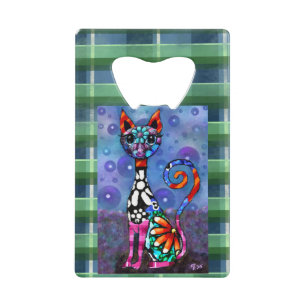 Grillige Grote-Ogen Funky Abstract Kattepoes Creditkaart Flessenopener