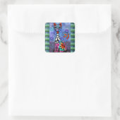 Grillige Grote-Ogen Funky Abstract Kittige Kat Vierkante Sticker (Tas)