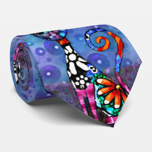Grillige Grote-Ogen Funky Abstracte Kattenkat Stropdas