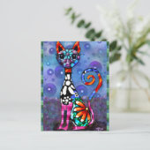 Grillige Grote-Ogen Funky Abstracte Kittie Kat Briefkaart (Staand voorkant)