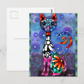 Grillige Grote-Ogen Funky Abstracte Kittie Kat Briefkaart (Voorkant / Achterkant)