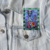 Grillige Grote-Ogen Funky Abstracte Kittkat Button (Insitu)