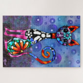 Grillige Grote-Ogen Funky Abstracte Kitty Kat Legpuzzel (Horizontaal)