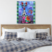 Grillige Grote-Ogen Funky Kattenkat Abstract Canvas Afdruk (Insitu (Slaapkamer))