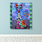 Grillige Grote-Ogen Funky Kattenkat Abstract Canvas Afdruk (Insitu (Houten vloer))