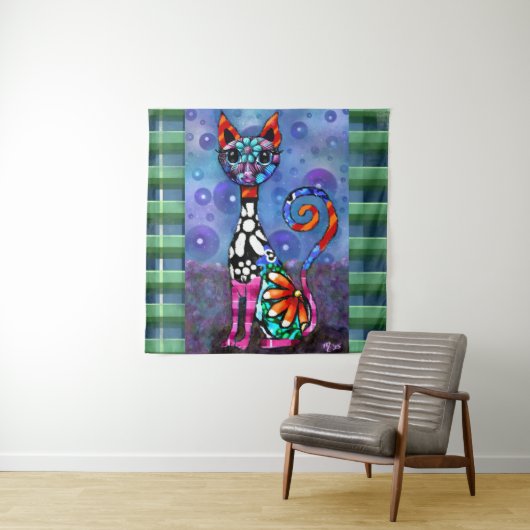 Grillige Grote-Ogen Funky Kitty Kat Abstract Wandkleed (In situ)