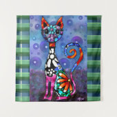 Grillige Grote-Ogen Funky Kitty Kat Abstract Wandkleed (Voorkant)