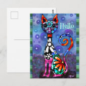Grillige Grote-Ogen Funky Kitty Kat Gepersonalisee Briefkaart (Voorkant / Achterkant)