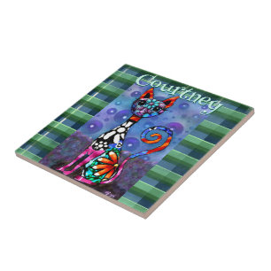 Grillige Grote-Ogen Funky Kitty Kat Gepersonalisee Tegeltje