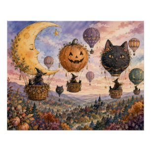 Grillige Halloween-fantasie Heet Luchtballon Perfect Poster