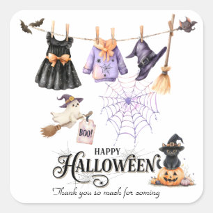 Grillige Halloween-feest Cute Heks en Spooky Vierkante Sticker