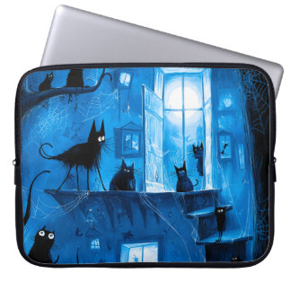 Grillige Halloween Gotische Griezels Zwarte Katten Laptop Sleeve