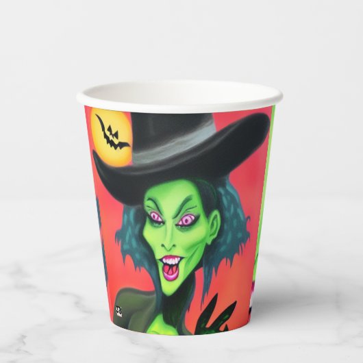 Grillige Halloween Heks Papieren Bekers (Voorkant)