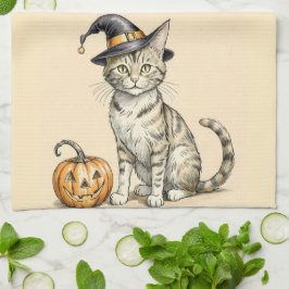 Grillige Halloween Kitten Keukenhanddoek, Herfst K Theedoek