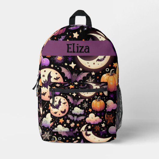 Grillige Halloween Nachtelijke Hemelpatroon Bedrukte Rugzak (Voorkant)
