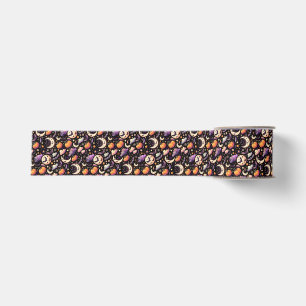 Grillige Halloween Nachtelijke Hemelpatroon Grosgrain Lint