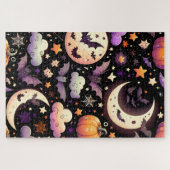 Grillige Halloween Nachtelijke Hemelpatroon Legpuzzel (Horizontaal)