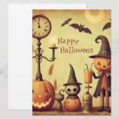 , grillige Halloween pompoenen & vleermuizen Feestdagenkaart (Voorkant / Achterkant)