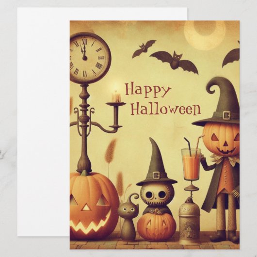 , grillige Halloween pompoenen & vleermuizen Feestdagenkaart (Voorkant / Achterkant)