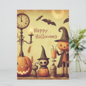 , grillige Halloween pompoenen & vleermuizen Feestdagenkaart (Staand voorkant)