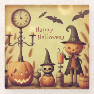 , grillige Halloween pompoenen & vleermuizen Glazen Onderzetter