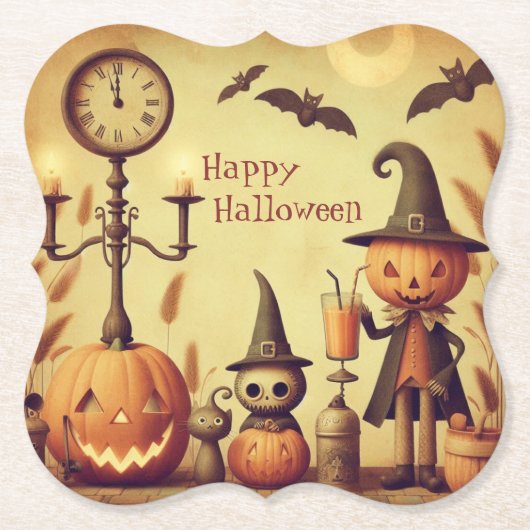 , grillige Halloween pompoenen & vleermuizen Kartonnen Onderzetters (Voorkant)