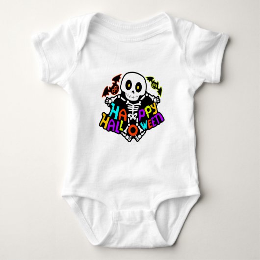 Grillige Halloween-skelet- en vleermuisontwerp Romper (Voorkant)