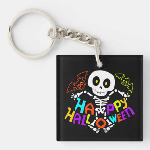 Grillige Halloween-skelet- en vleermuisontwerp Sleutelhanger