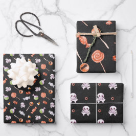 Grillige Halloween Snoep en Schedels Inpakpapier Vel