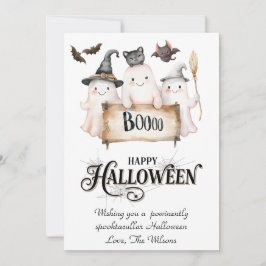 Grillige Halloween wenskaart met een leuke heks Feestdagenkaart